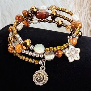 Bohemian chic, earth tones beaded charm wrap, bracelet